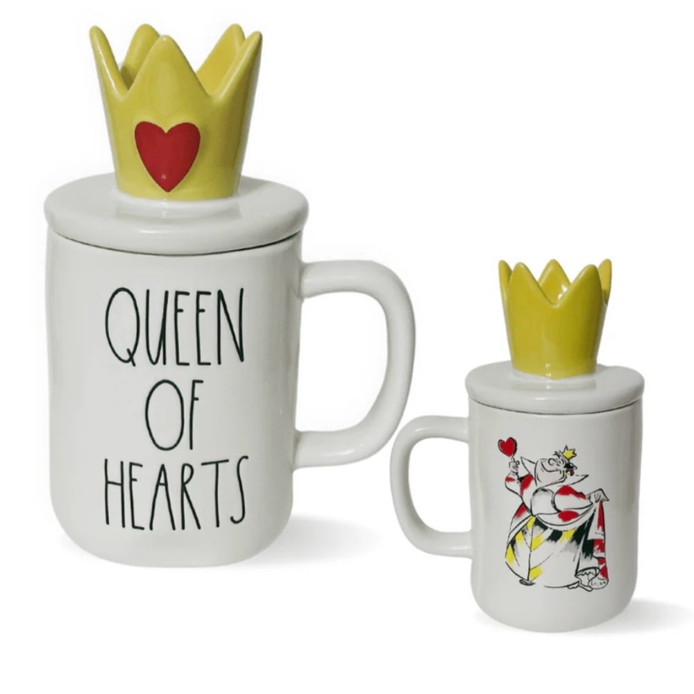 RAE DUNN Alice in Wonderland Queen of Hearts Mug w/Crown Topper - Picture 3 of 5